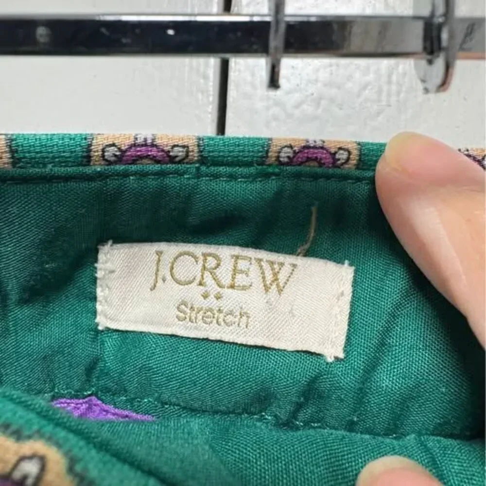 J.Crew Stretch Green Purple Medallion Print Pants Size 4 Cotton Ankle